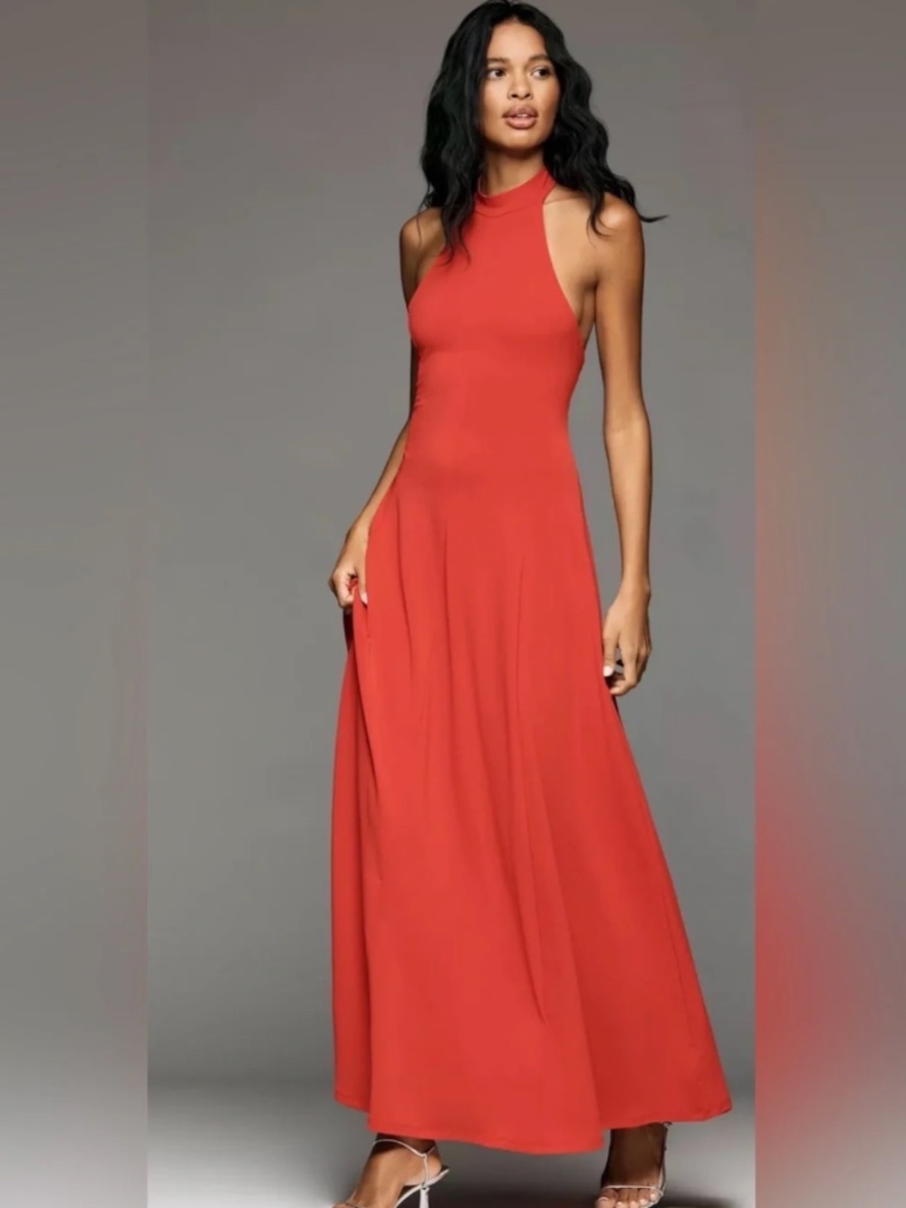 NWT By Anthropologie Red Halter Open Back A-Line Maxi Dress Small